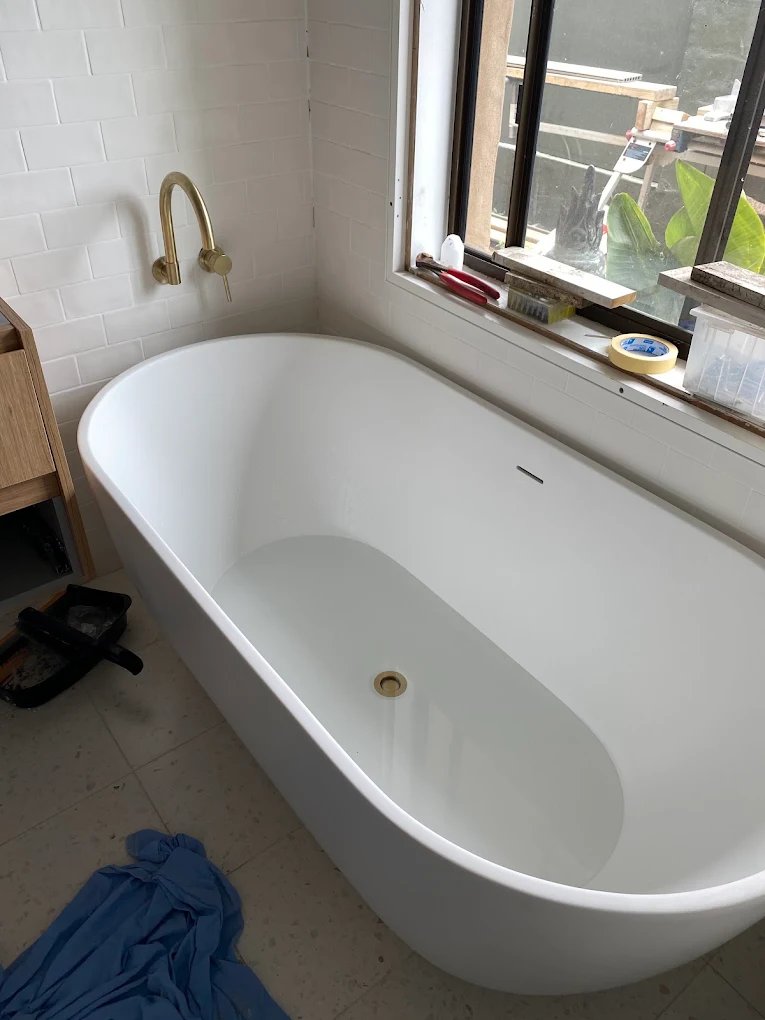 Freestanding bath and brass wall spout, Brent Smith Plumbing and Gas